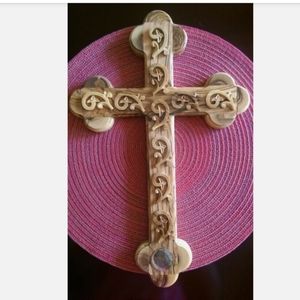 Handmade olive wood hanging cross